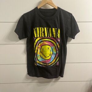 Unisex Nirvana T-Shirt Tie Dye Smiley Face Black Top Size: XS